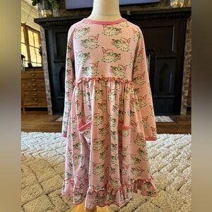 Charming Pink Santa Print Kids Dress